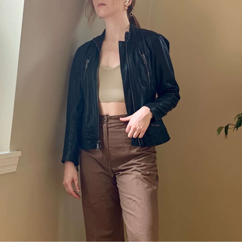 Vince Cropped Leather Biker Jacket